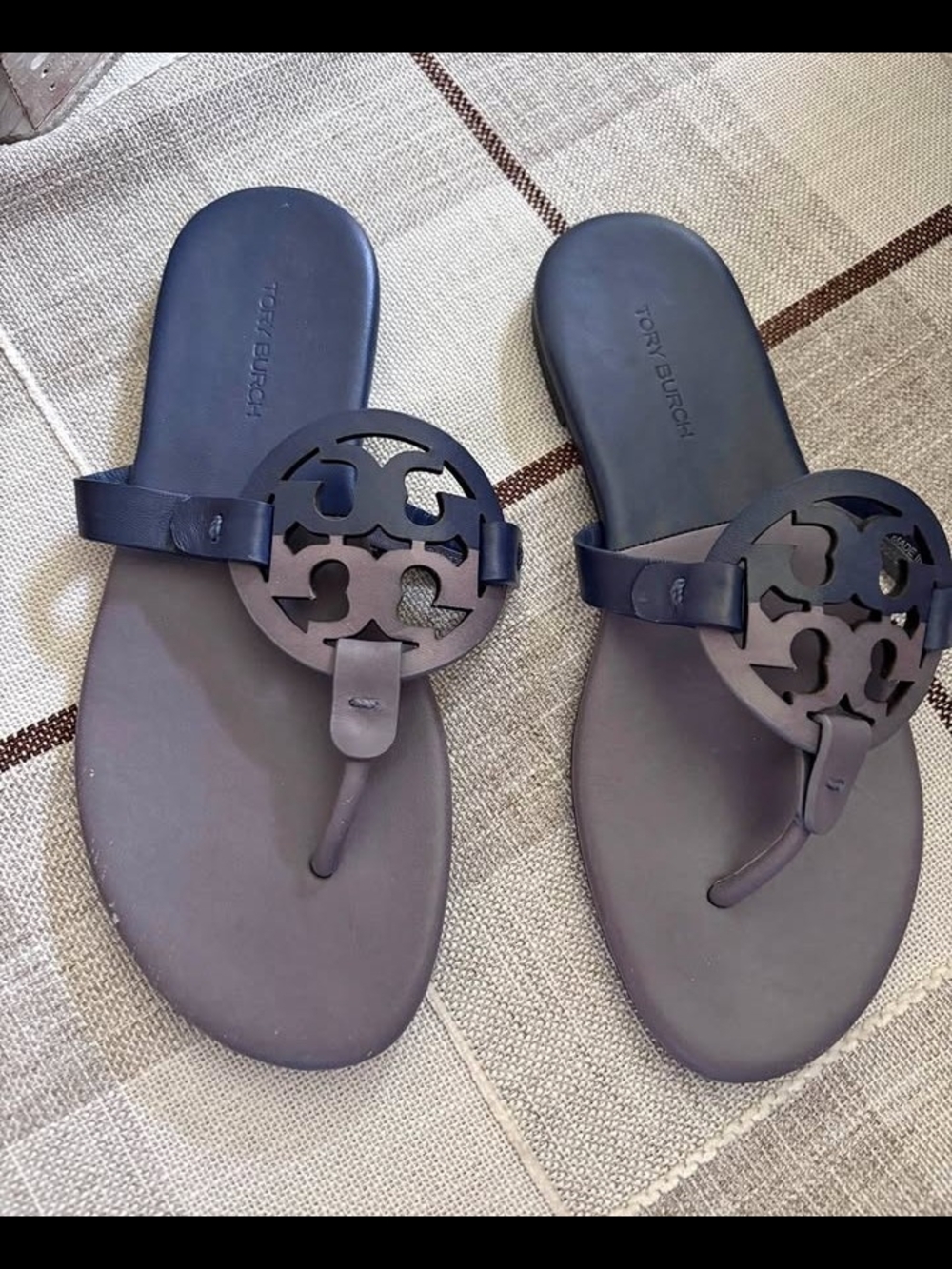 Tory Burch Navy Logo Toe-Post Sandals